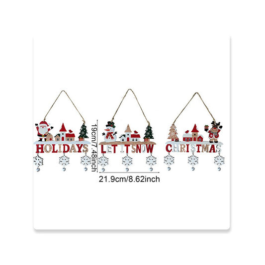 Decoratiune de Craciun, Ornament pentru Brad si Perete, Model Om de Zapada cu Mesaj Let It Snow, Lemn Natural, 21.9x19 cm, Multicolor