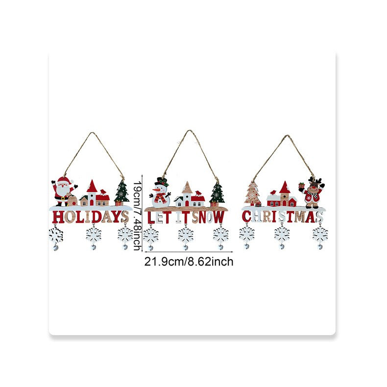 Decoratiune de Craciun pentru Brad, Model Ren cu Mesaj Let It Snow, Lemn Natural cu Snur de Agatare, Multicolor, 21.9x19 cm