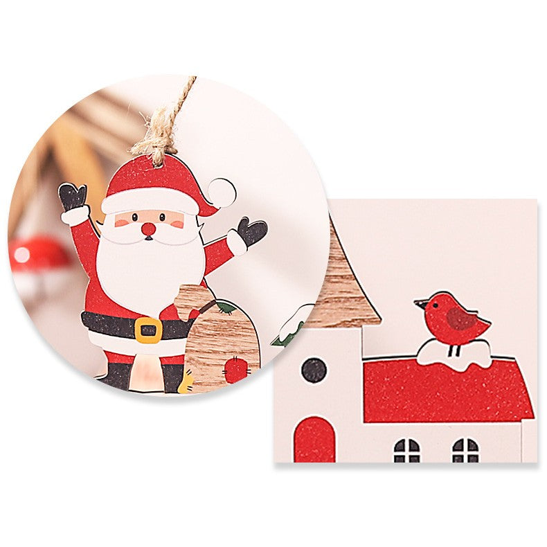Decoratiune de Craciun pentru Brad, Model Mos Craciun cu Mesaj Let It Snow, Lemn Natural Pictat, cu Snur de Agatare, Multicolor, 21.9x19 cm