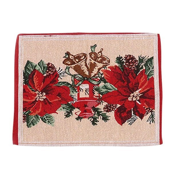Șervețel Decorativ pentru Masă, Model Crăciunițe Festiv, Material Tricotat Moale Anti-Șifonare, Lavabil, Roșu, 43 x 34 cm