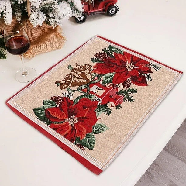 Șervețel Decorativ pentru Masă, Model Crăciunițe Festiv, Material Tricotat Moale Anti-Șifonare, Lavabil, Roșu, 43 x 34 cm