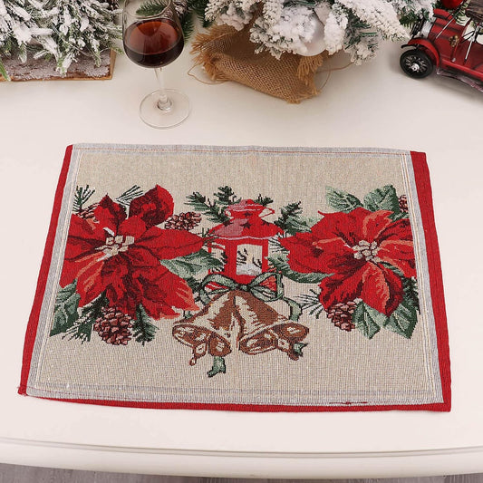 Șervețel Decorativ pentru Masă, Model Crăciunițe Festiv, Material Tricotat Moale Anti-Șifonare, Lavabil, Roșu, 43 x 34 cm