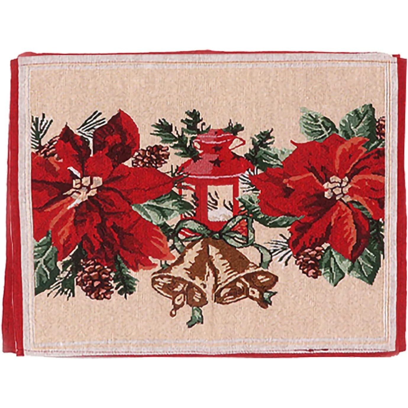 Șervețel Decorativ pentru Masă, Model Crăciunițe Festiv, Material Tricotat Moale Anti-Șifonare, Lavabil, Roșu, 43 x 34 cm