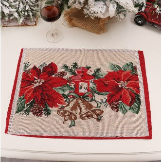 Șervețel Decorativ pentru Masă, Model Crăciunițe Festiv, Material Tricotat Moale Anti-Șifonare, Lavabil, Roșu, 43 x 34 cm