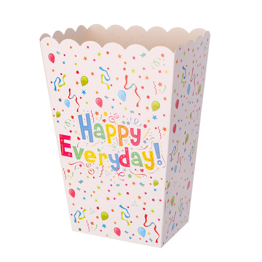 Set 6 Cutii Popcorn Happy Everyday, Recipiente Festive pentru Petrecere, Carton Imprimat, 17 x 15 cm, Multicolor