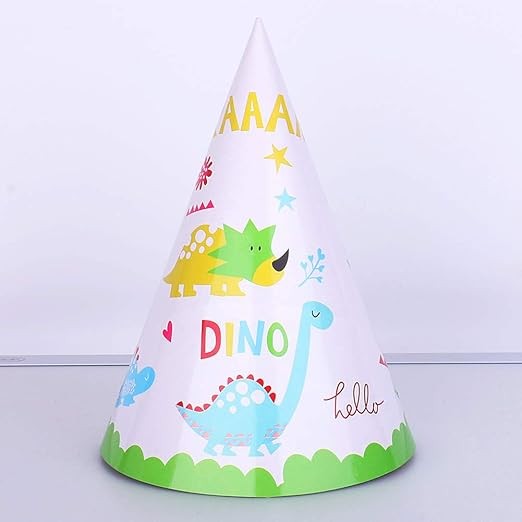 Set 6 Coifuri Petrecere Dino Park, Accesorii Aniversare Tematica Dinozauri, Carton Alb Rezistent, 20 x 14 cm, Multicolor