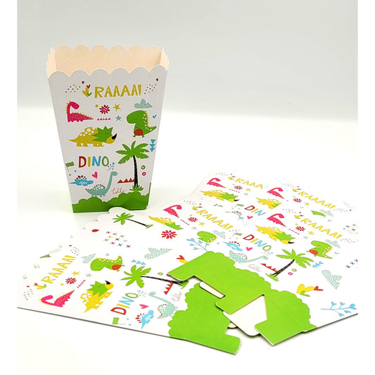 Set 6 Cutii Popcorn Dino Park, Accesorii Petrecere Tematica Dinozauri, Carton Rezistent, Multicolor, 9 x 13 cm, 6 Bucati
