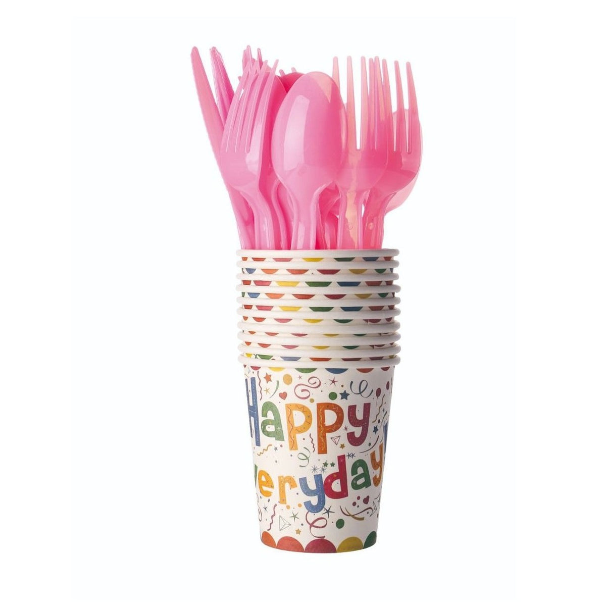Set 10 Pahare Unica Folosinta, Model Happy Everyday, Pahare din Carton pentru Bauturi Calde si Reci, 13 x 7 x 5 cm, Multicolor