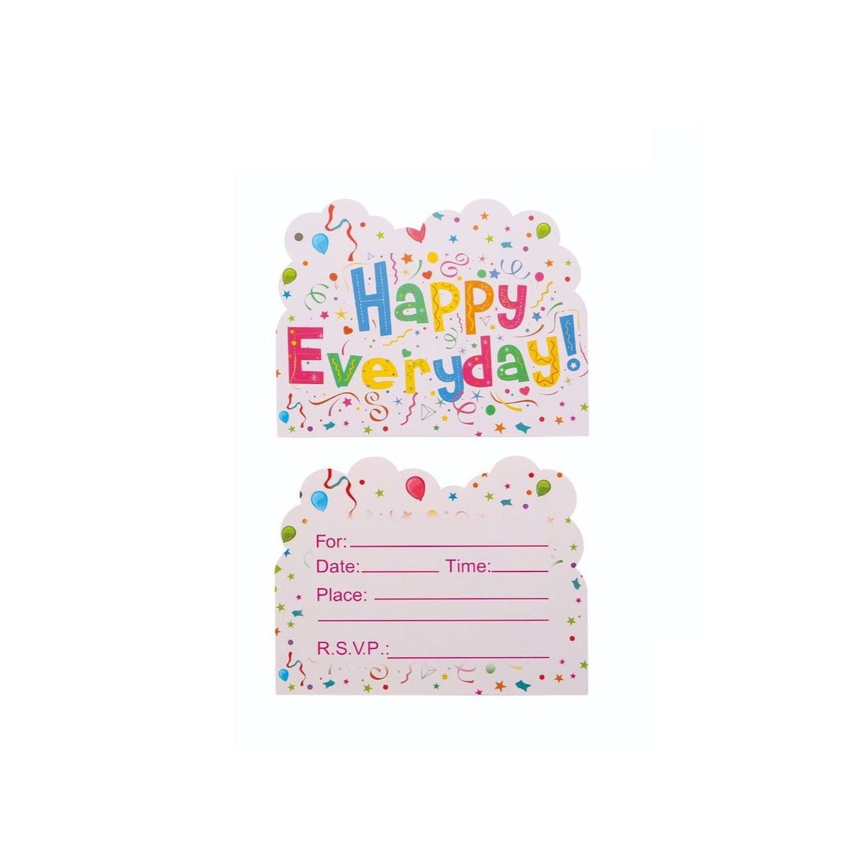 Set 10 Invitatii pentru Petrecere, Model Happy Everyday, Carton Rezistent, Design Colorat, 17 x 12 cm, Multicolor