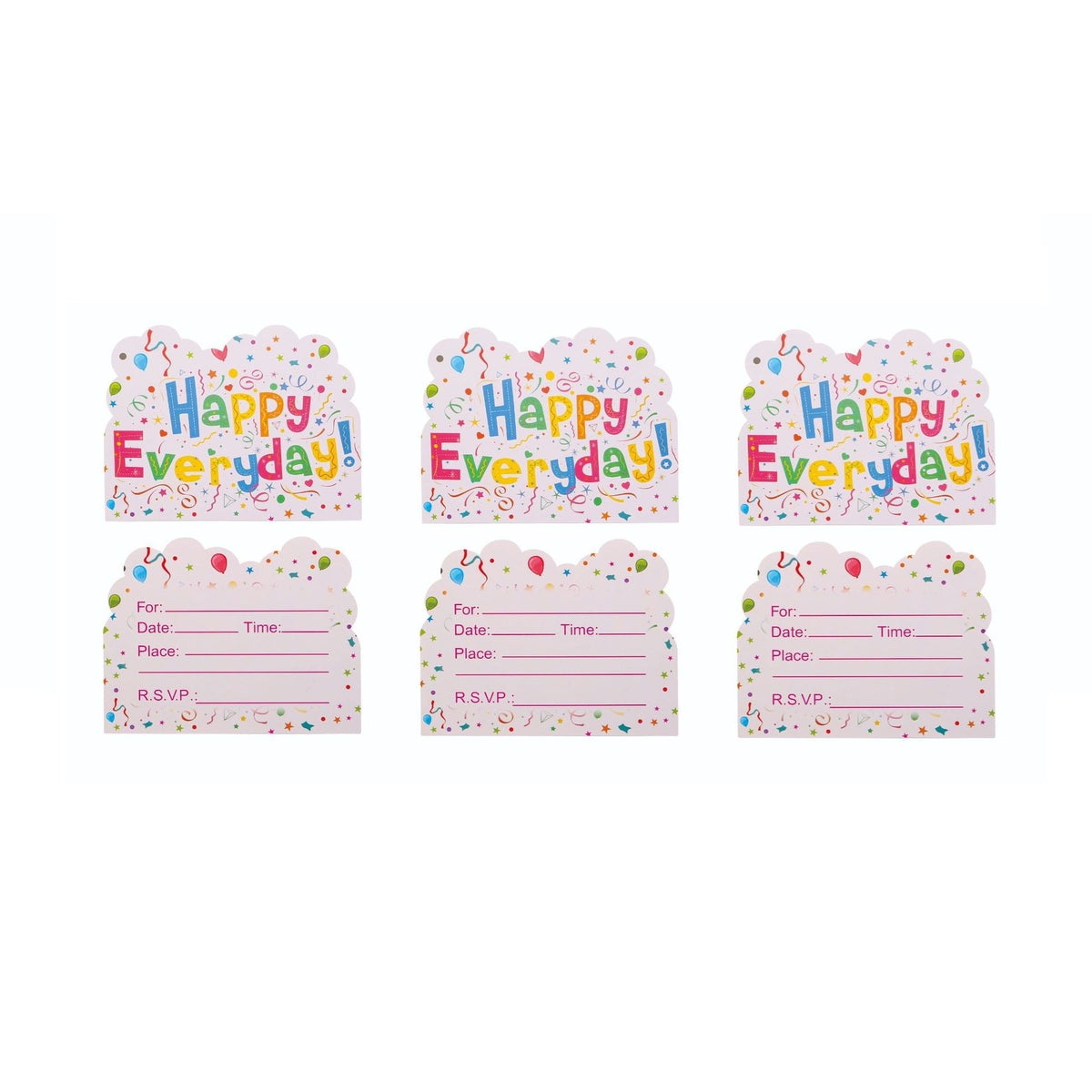 Set 10 Invitatii pentru Petrecere, Model Happy Everyday, Carton Rezistent, Design Colorat, 17 x 12 cm, Multicolor