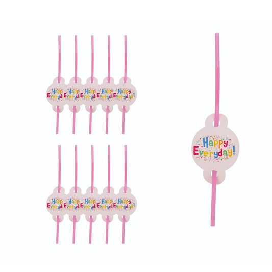 Set 10 Paie Reutilizabile Happy Everyday, Paie de Baut pentru Petreceri si Evenimente, Material Plastic PP si Carton, 31 x 16 cm, Multicolor
