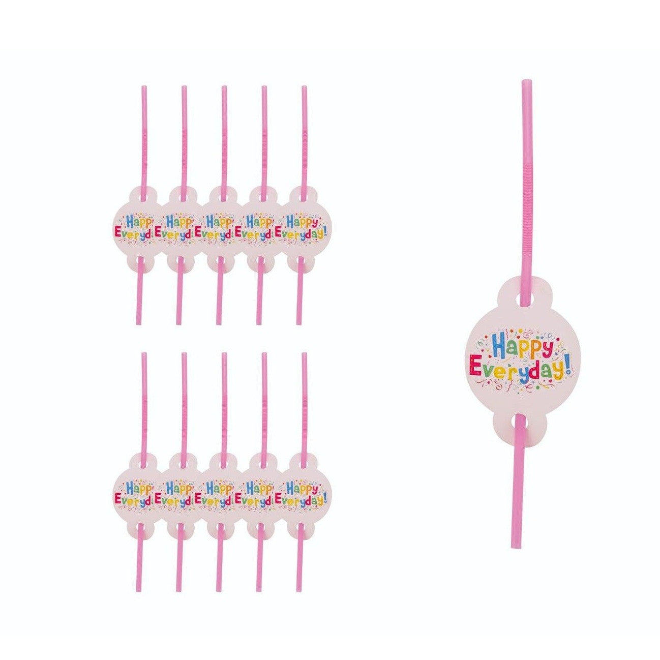 Set 10 Paie Reutilizabile Happy Everyday, Paie de Baut pentru Petreceri si Evenimente, Material Plastic PP si Carton, 31 x 16 cm, Multicolor