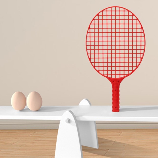 Set Badminton pentru Copii, Kit Antrenament cu Minge cu Elastic si Suport, 2 Palete, 1 Fluturas, 2 Mingi, Plastic si Metal, 40.5x23 cm, Rosu/Galben