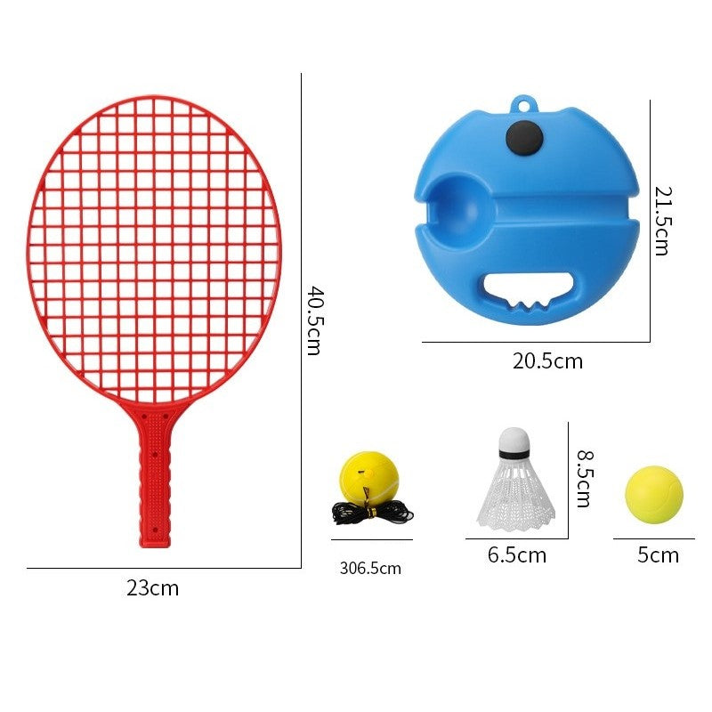 Set Badminton pentru Copii, Kit Antrenament cu Minge cu Elastic si Suport, 2 Palete, 1 Fluturas, 2 Mingi, Plastic si Metal, 40.5x23 cm, Rosu/Galben
