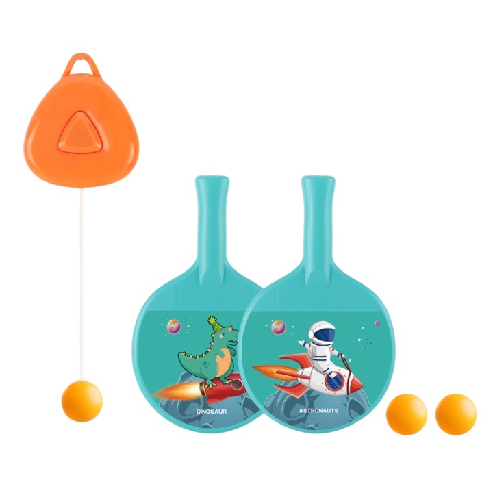 Set Tenis de Masa pentru Copii, Antrenament cu Inaltime Reglabila, Design Astronauti, Plastic si ABS, Include 2 Palete, 2 Mingi si Carlig Suspendat, Albastru