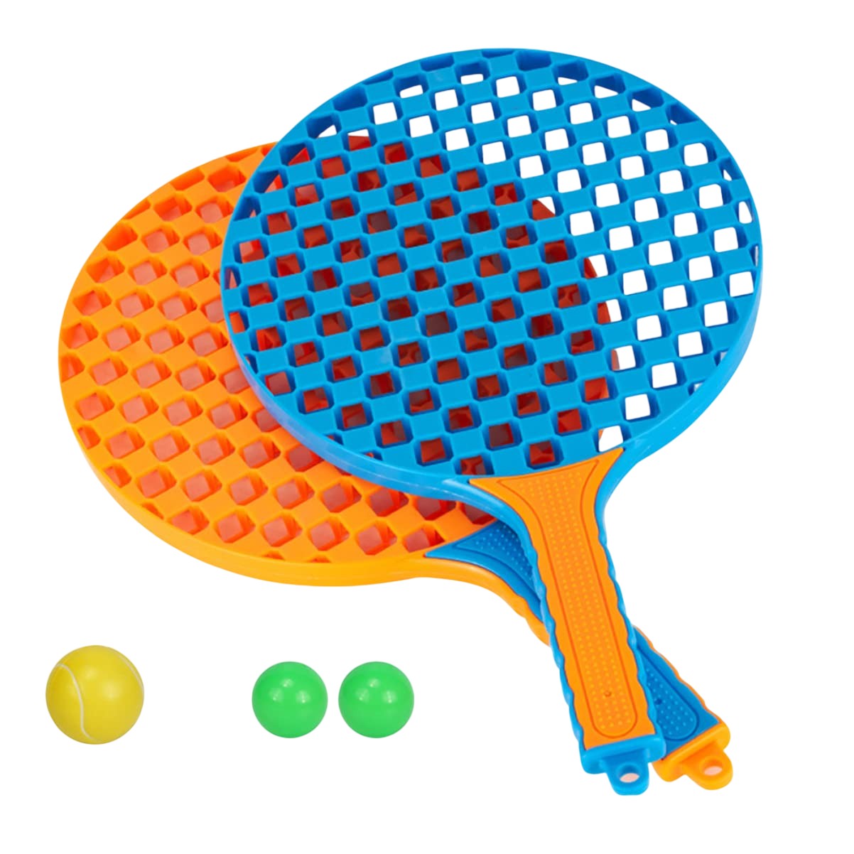 Set Badminton pentru Copii, Palete Ergonomice cu 3 Mingi Incluse, Sport si Antrenament, Albastru/Portocaliu, 5 Piese