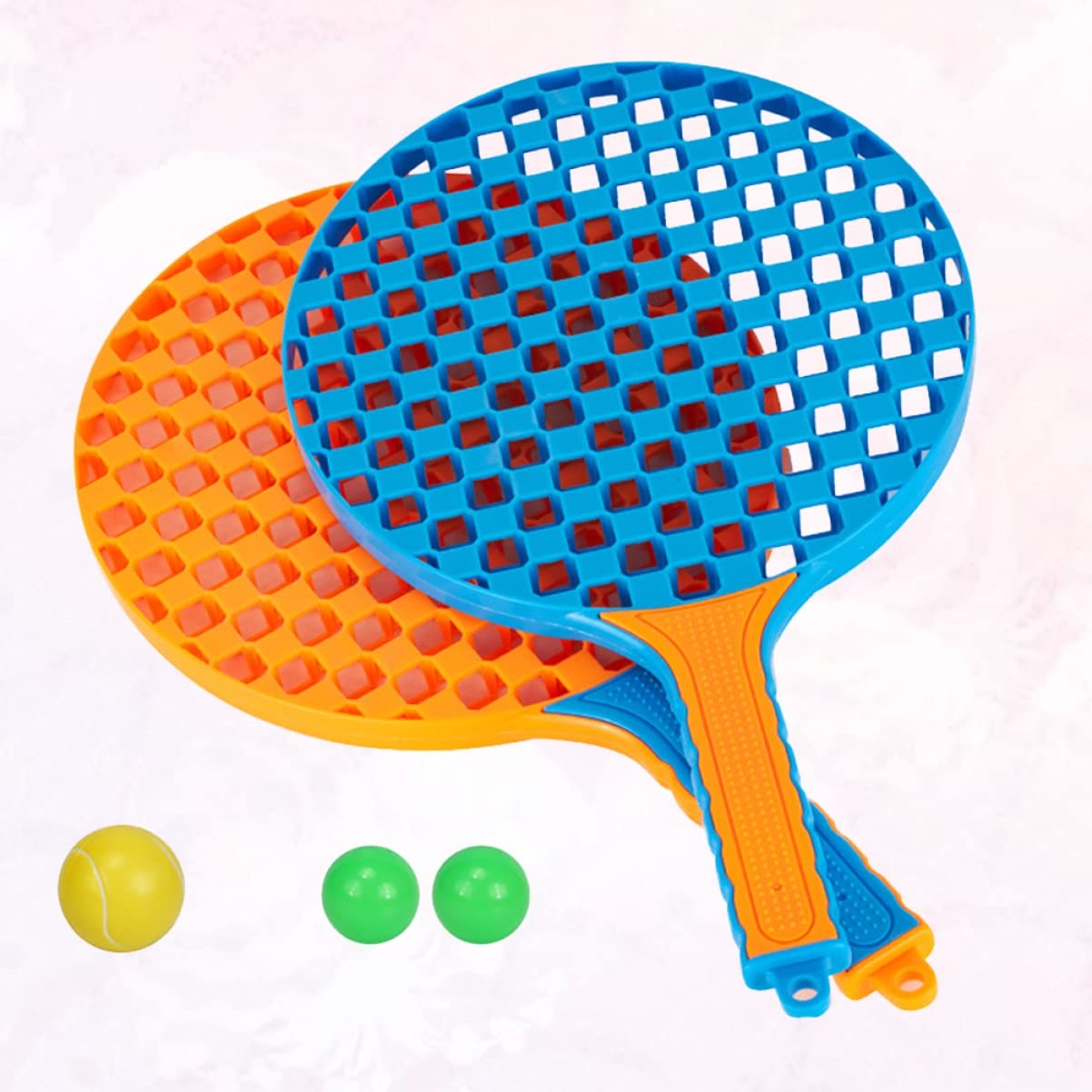 Set Badminton pentru Copii, Palete Ergonomice cu 3 Mingi Incluse, Sport si Antrenament, Albastru/Portocaliu, 5 Piese