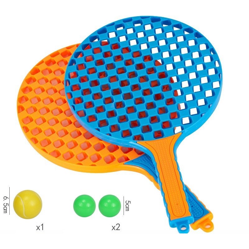Set Badminton pentru Copii, Palete Ergonomice cu 3 Mingi Incluse, Sport si Antrenament, Albastru/Portocaliu, 5 Piese