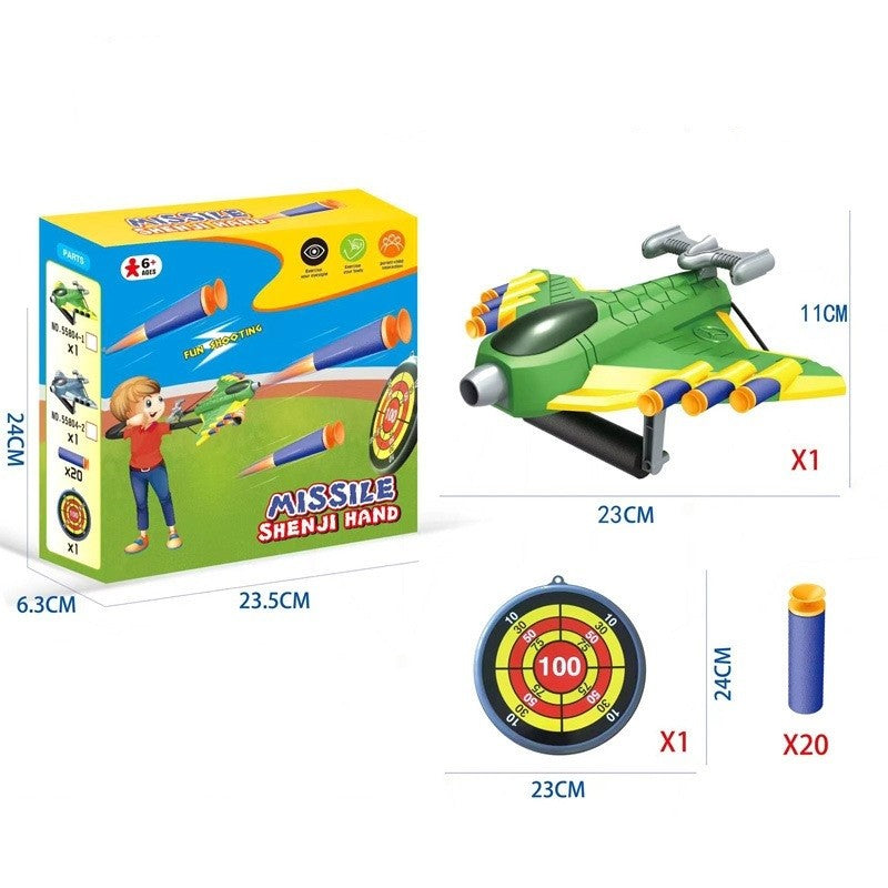 Pistol de Jucarie pentru Copii cu Lansator Manual, Avion, 20 de Gloante din Material Moale, Joc Interactiv de Tinta, Plastic Rezistent, 24x23.5x6.3 cm, Verde