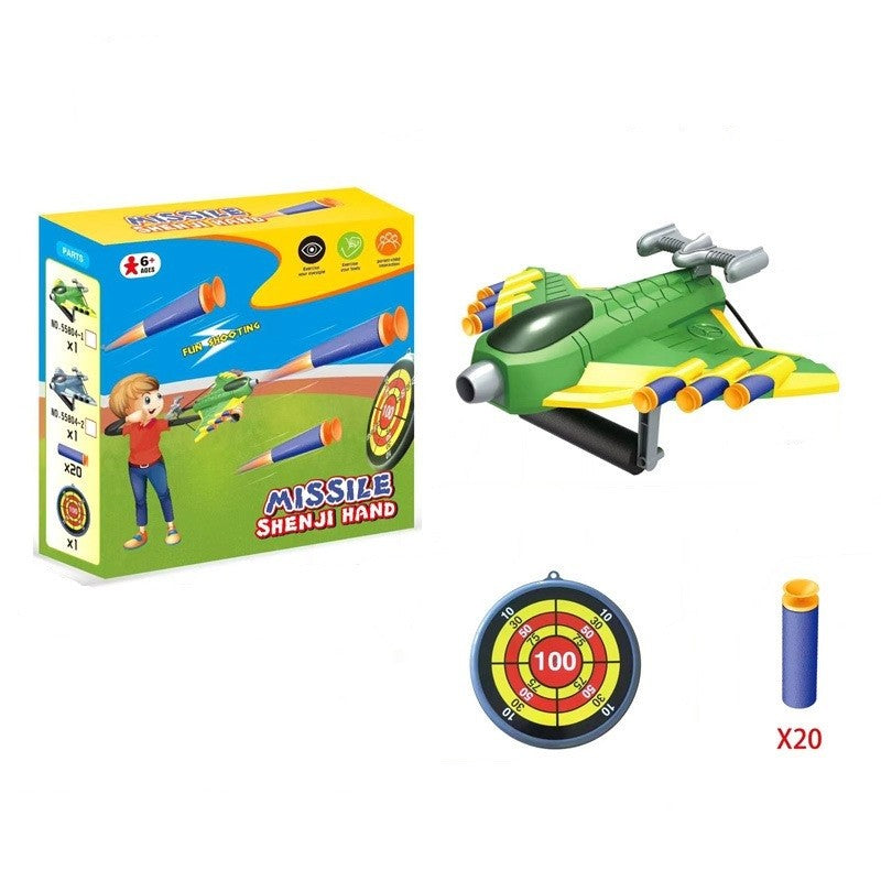Pistol de Jucarie pentru Copii cu Lansator Manual, Avion, 20 de Gloante din Material Moale, Joc Interactiv de Tinta, Plastic Rezistent, 24x23.5x6.3 cm, Verde