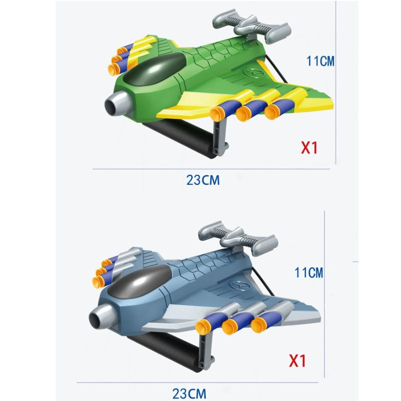 Set 2 Pistoale de Jucărie cu Lansator Manual, Joc de Target cu 2 Avioane și 40 Gloanțe din Spumă Moale, Plastic, 28.5x25x6.3 cm, Gri/Verde
