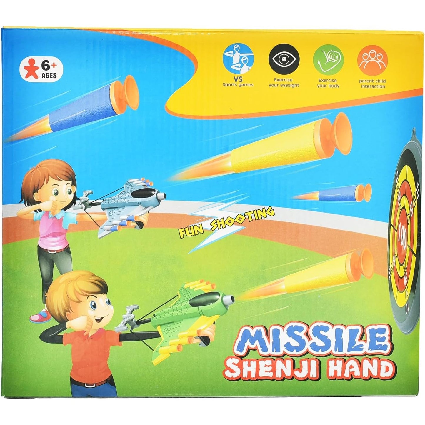 Set 2 Pistoale de Jucărie cu Lansator Manual, Joc de Target cu 2 Avioane și 40 Gloanțe din Spumă Moale, Plastic, 28.5x25x6.3 cm, Gri/Verde