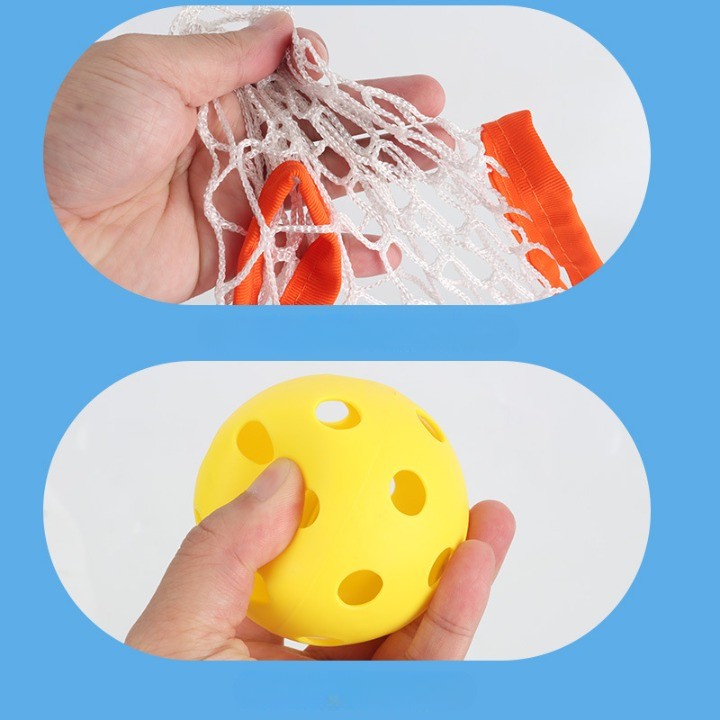 Set Joc Spikeball pentru Copii, Activitate Sportiva in Aer Liber si Interior, 2 Plase cu 4 Mingi Senzoriale si Luminoase, 50x30 cm, Multicolor