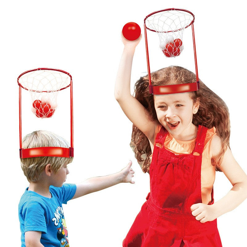 Joc Interactiv de Baschet pentru Cap, Set Dublu pentru Competitie si Coordonare, Plastic, 2 Cosuri Ajustabile si 20 de Mingi Albe si Rosii, Multicolor