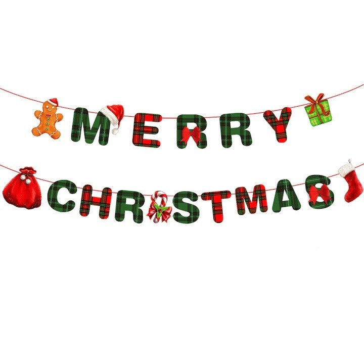 Banner Craciun Merry Christmas, Decoratiune Suspendata pentru Usa sau Perete, Carton Durabil, Litere 12 x 13 cm, Multicolor, 18 Piese, Sfoara Inclusa