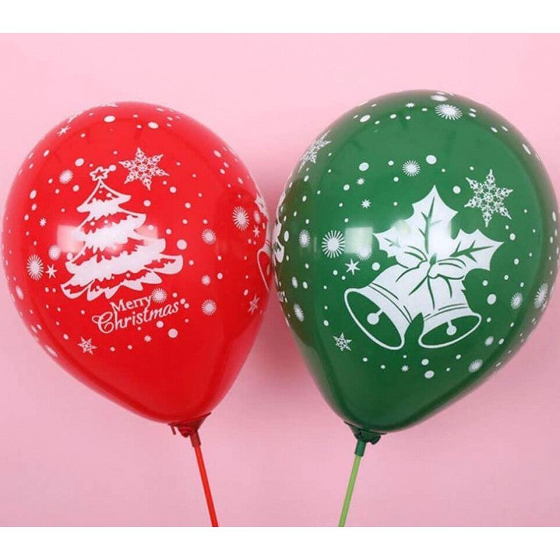 Set 16 Baloane Craciun, Model Merry Christmas, Imprimeu Festiv Brad si Fulgi Zapada, Latex de Calitate, 25 cm, Verde si Rosu