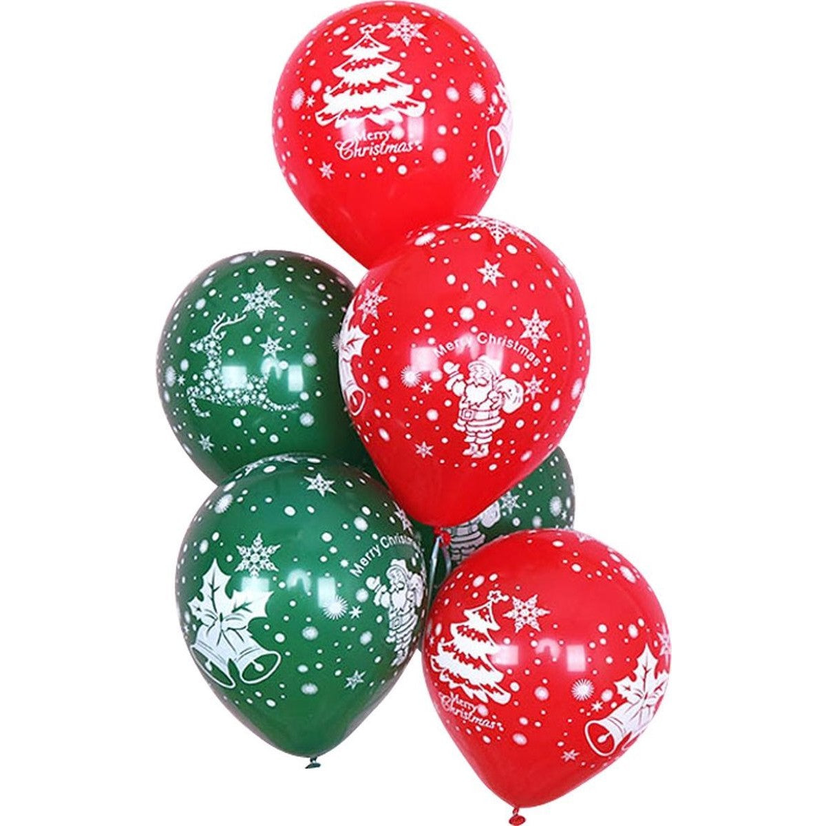 Set 16 Baloane Craciun, Model Merry Christmas, Imprimeu Festiv Brad si Fulgi Zapada, Latex de Calitate, 25 cm, Verde si Rosu