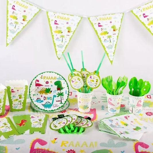 Set 10 Stegulețe Tip Banner Petrecere, Colectia Dino Park cu Dinozauri, Decoratiune Tematica Copii, Hartie Cretata, 28.5 x 20 cm, Multicolor