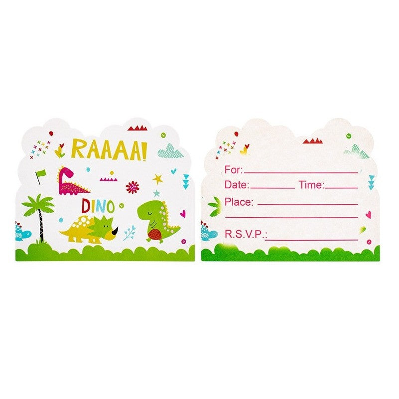 Set 10 Invitatii pentru Petrecere Copii, Colectia Dino Park cu Dinozauri, Carton Rezistent, Multicolor, 11 x 14 cm