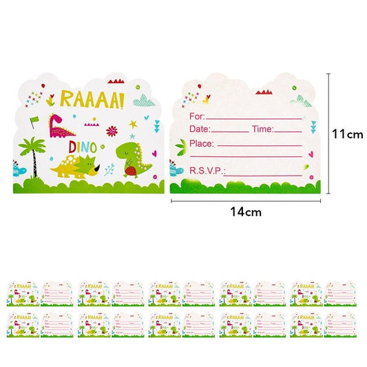 Set 10 Invitatii pentru Petrecere Copii, Colectia Dino Park cu Dinozauri, Carton Rezistent, Multicolor, 11 x 14 cm