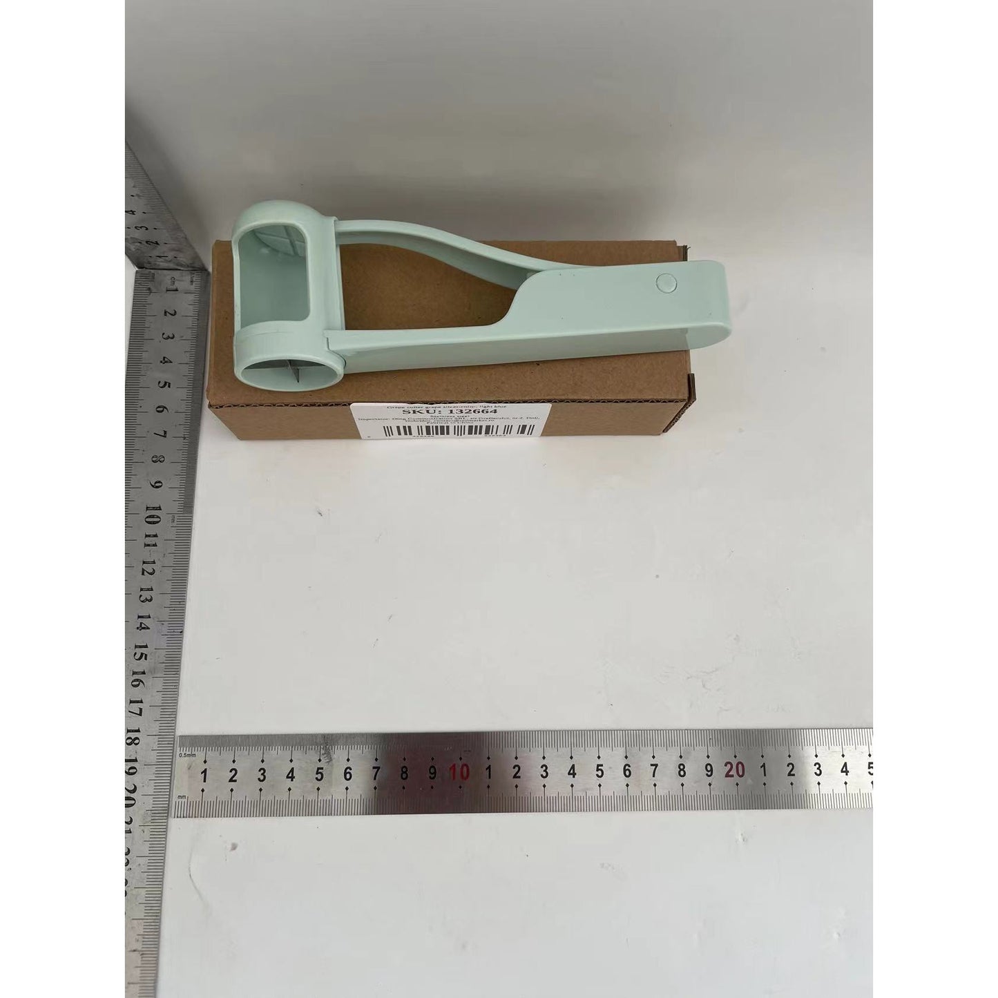 Tăietor de Struguri Manual, Dispozitiv pentru Feliat Fructe Mici cu Lame din Oțel Inoxidabil și Mâner Ergonomic, Plastic, 16.5x5.5 cm, Albastru Deschis