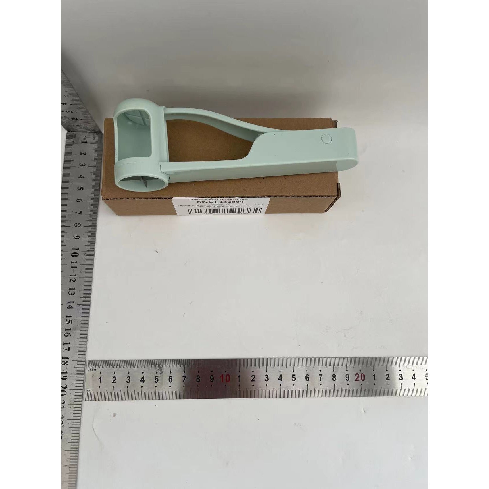 Tăietor de Struguri Manual, Dispozitiv pentru Feliat Fructe Mici cu Lame din Oțel Inoxidabil și Mâner Ergonomic, Plastic, 16.5x5.5 cm, Albastru Deschis