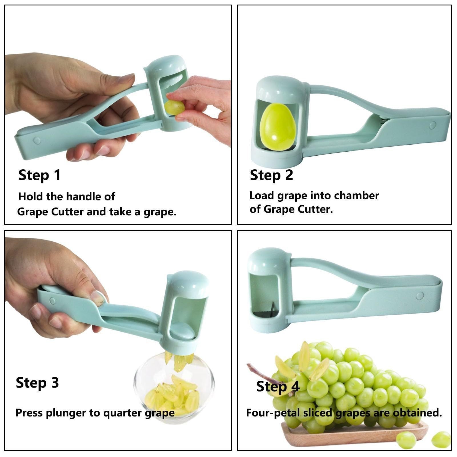 Tăietor de Struguri Manual, Dispozitiv pentru Feliat Fructe Mici cu Lame din Oțel Inoxidabil și Mâner Ergonomic, Plastic, 16.5x5.5 cm, Albastru Deschis