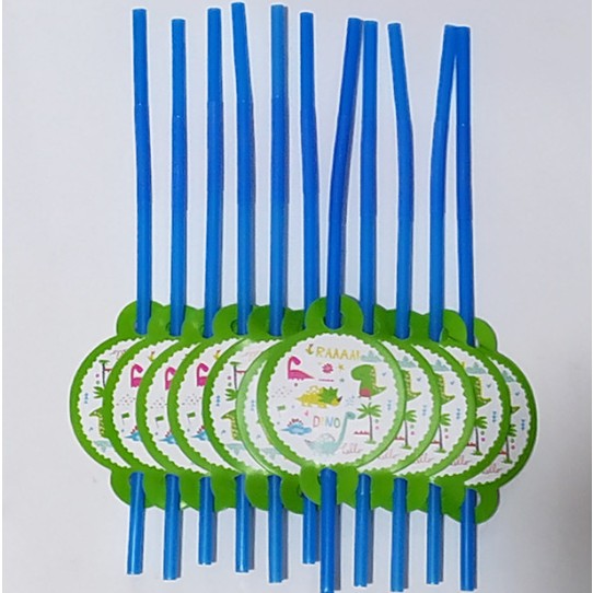Set 10 Paie de Baut, Colectia Dino Park, Paie Tematice Dinozauri pentru Petrecere, Carton si Plastic, 26 x 7 cm, Multicolor