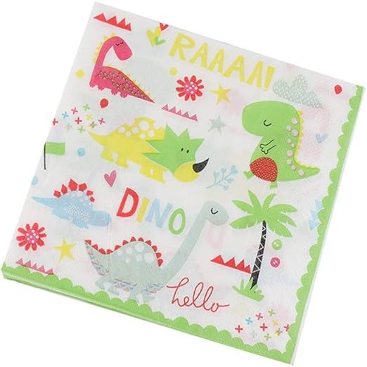 Set 20 Servetele de Masa pentru Petrecere, Colectia Dino Park cu Design Dinozauri, Hartie Rezistenta, 17 x 17 cm, Multicolor