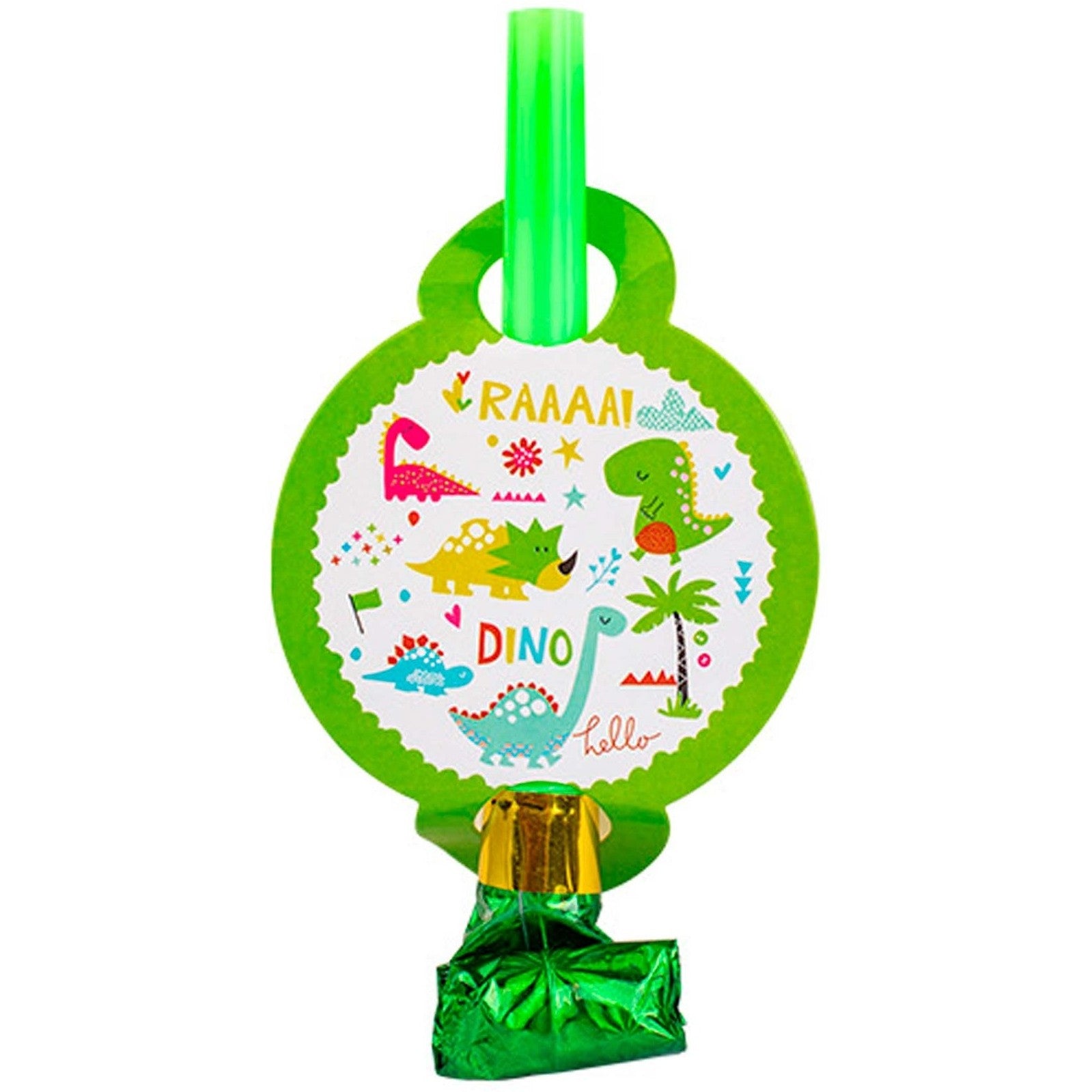 Set 6 Suflatori Dino Park Pentru Petrecere Copii, Accesorii Tematice Dinozauri, Carton si Plastic, 12 x 7 cm, Multicolor