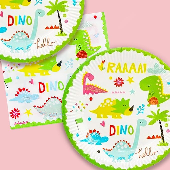 Set Accesorii Masa Petrecere Dino Park, 136 Piese pentru 10 Persoane, Tematica Dinozauri, Carton si Plastic, Multicolor
