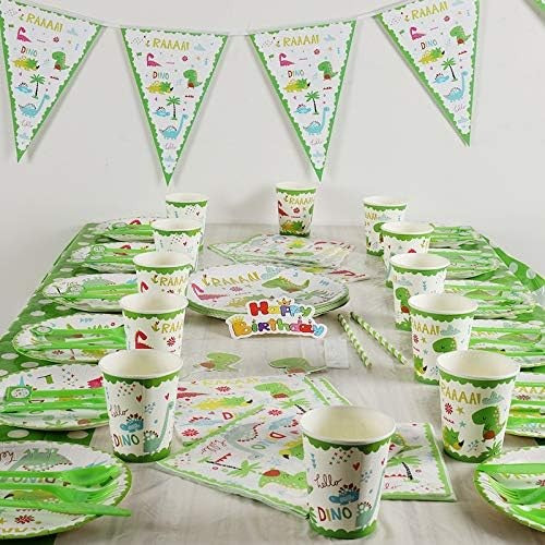 Set Accesorii Masa Petrecere Dino Park, 136 Piese pentru 10 Persoane, Tematica Dinozauri, Carton si Plastic, Multicolor