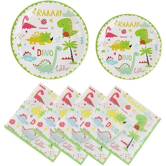 Set Accesorii Masa Petrecere Dino Park, 136 Piese pentru 10 Persoane, Tematica Dinozauri, Carton si Plastic, Multicolor