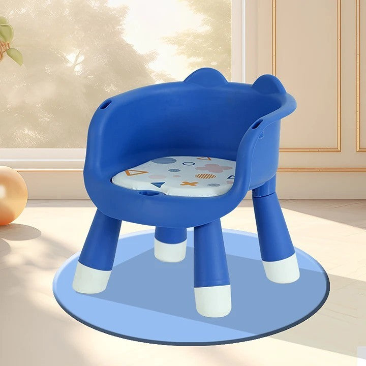 Scaun de Masa pentru Copii 2 in 1, Functie Muzicala si Tavita Detasabila, Spatar Ergonomic, Plastic PP Ecologic, Inaltime 36 cm, +6 Luni, Albastru