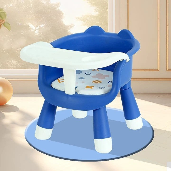 Scaun de Masa pentru Copii 2 in 1, Functie Muzicala si Tavita Detasabila, Spatar Ergonomic, Plastic PP Ecologic, Inaltime 36 cm, +6 Luni, Albastru