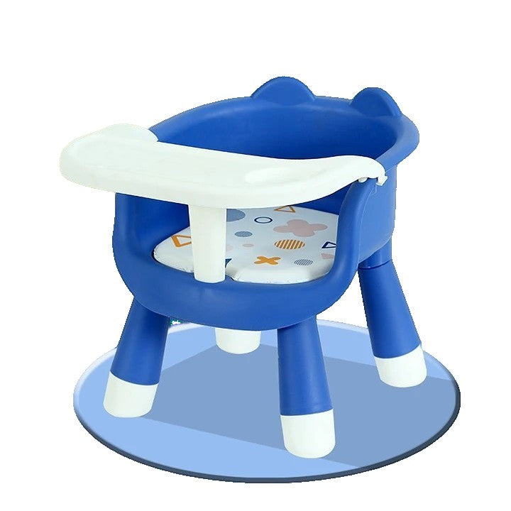 Scaun de Masa pentru Copii 2 in 1, Functie Muzicala si Tavita Detasabila, Spatar Ergonomic, Plastic PP Ecologic, Inaltime 36 cm, +6 Luni, Albastru