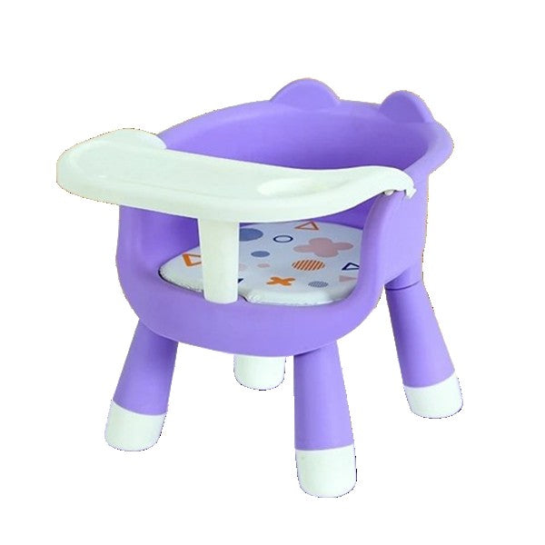 Scaun de Masa pentru Copii 2 in 1, Functie Muzicala si Tavita Detasabila, Spatar Ergonomic si Baza Antiderapanta, Plastic PP, Inaltime 36 cm, Mov, +6 Luni