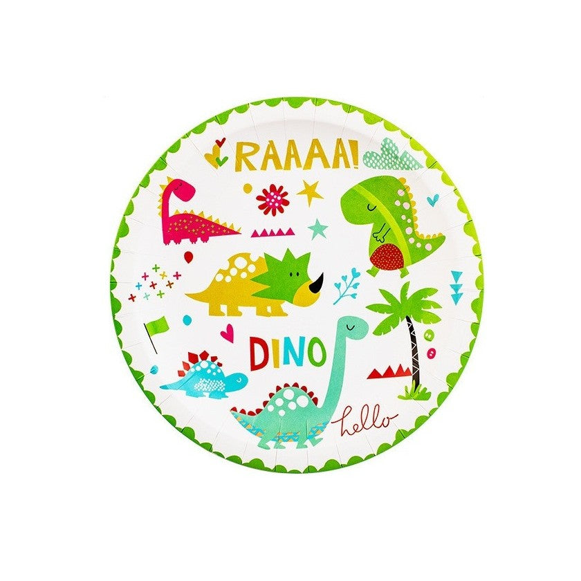 Set 10 Farfurii Petrecere, Colectia Dino Park, Model Dinozauri, Carton Ecologic, 23 cm, Multicolor