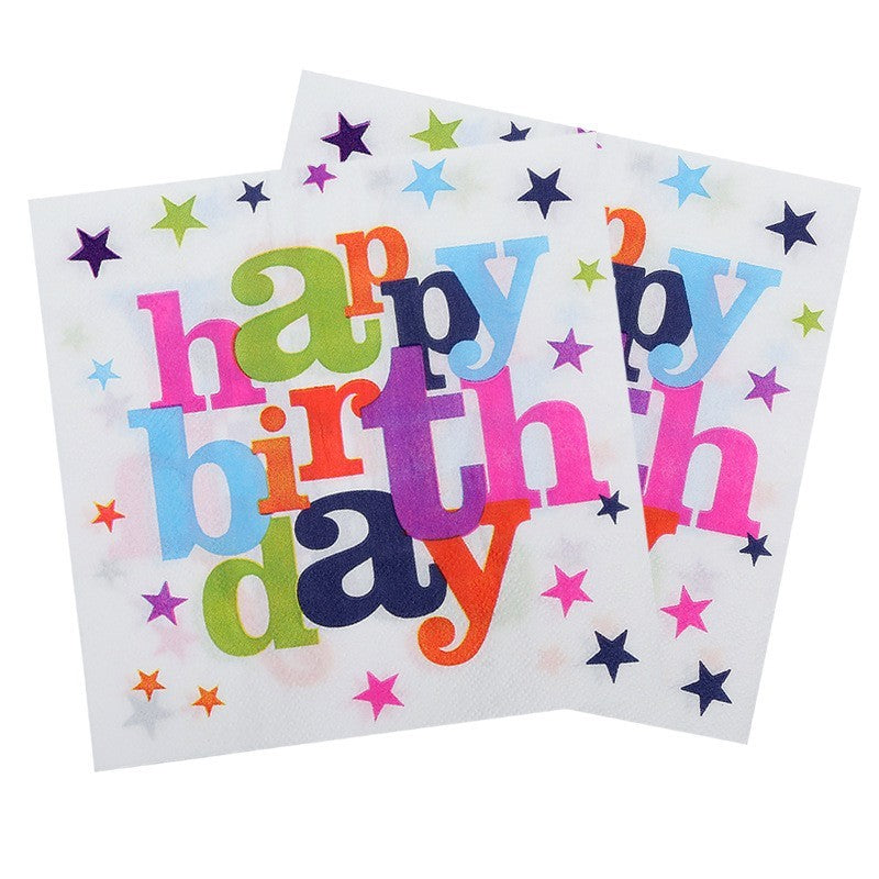 Set 10 Servetele de Masa Happy Birthday, Accesorii Petrecere Aniversara, Hartie Rezistenta, Multicolor, 32 x 32 cm