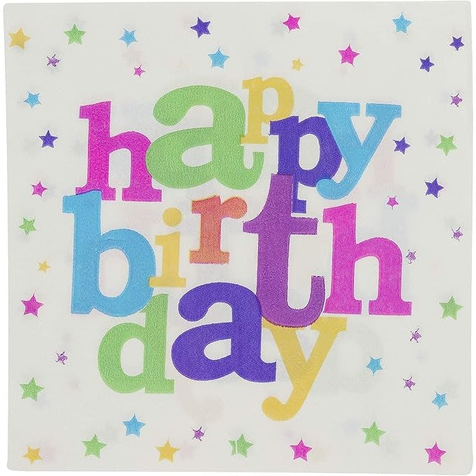 Set 10 Servetele de Masa Happy Birthday, Accesorii Petrecere Aniversara, Hartie Rezistenta, Multicolor, 32 x 32 cm